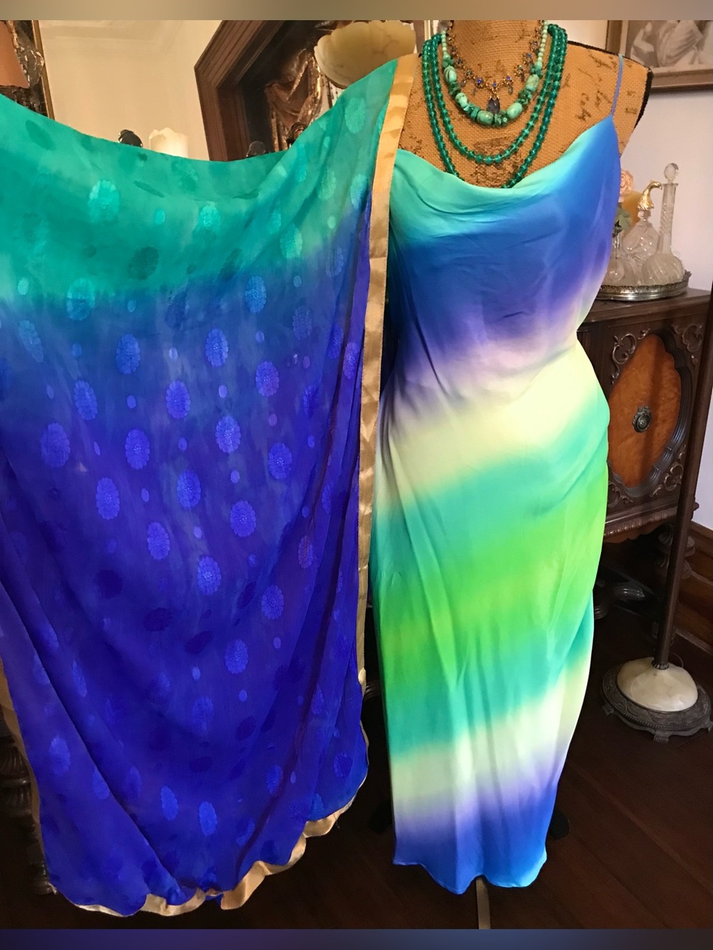 Vintage Sexy Zara Mediterranean Honeymoon Grecian Roman Gown & Vintage Shawl